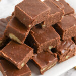 Stack of Fantasy fudge pieces on white plate
