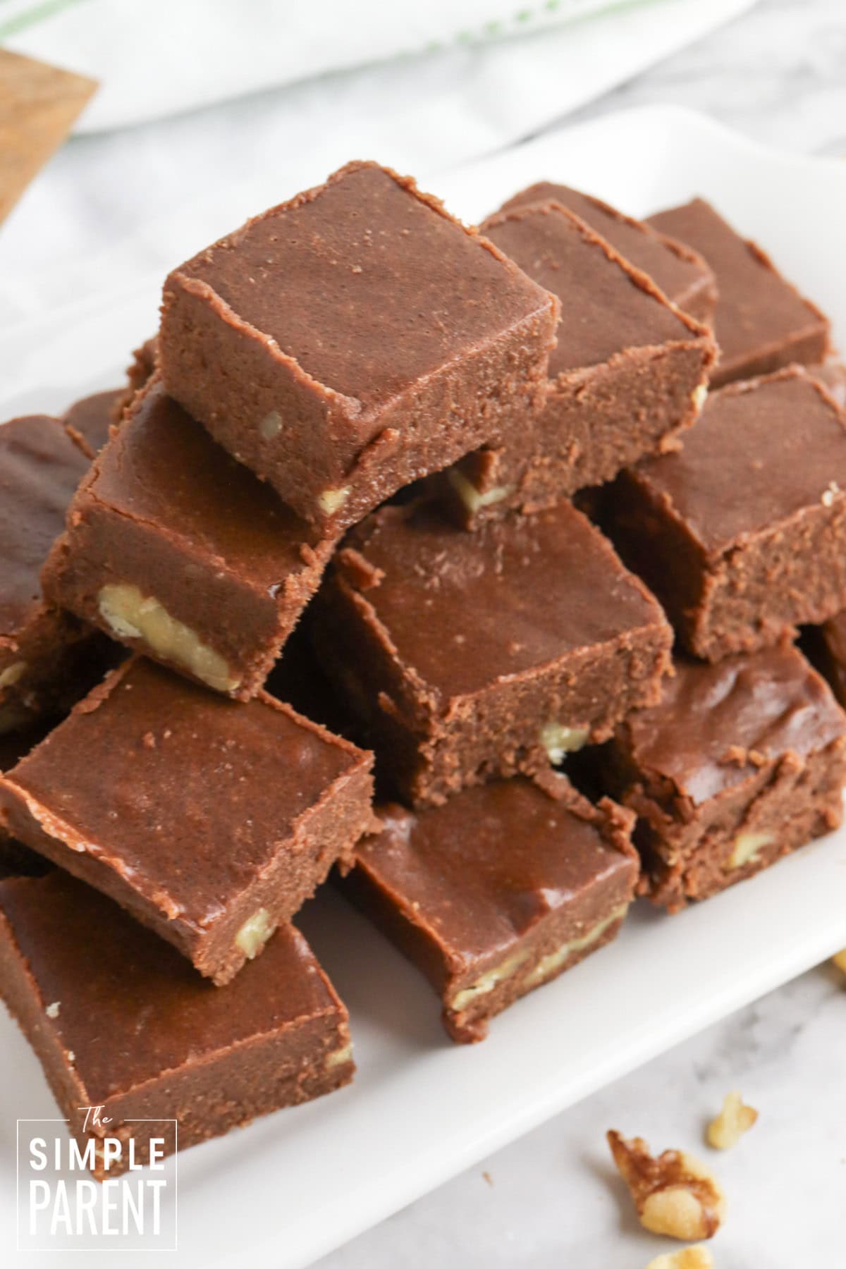 Stack of Fantasy fudge pieces on white plate