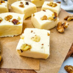 Squares of maple fudge on brown parchment paper