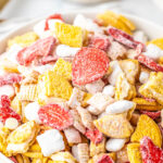 Strawberry shortcake puppy chow in white bowl