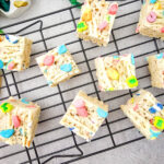 Lucky Charms Rice Crispy Treats in wire rack