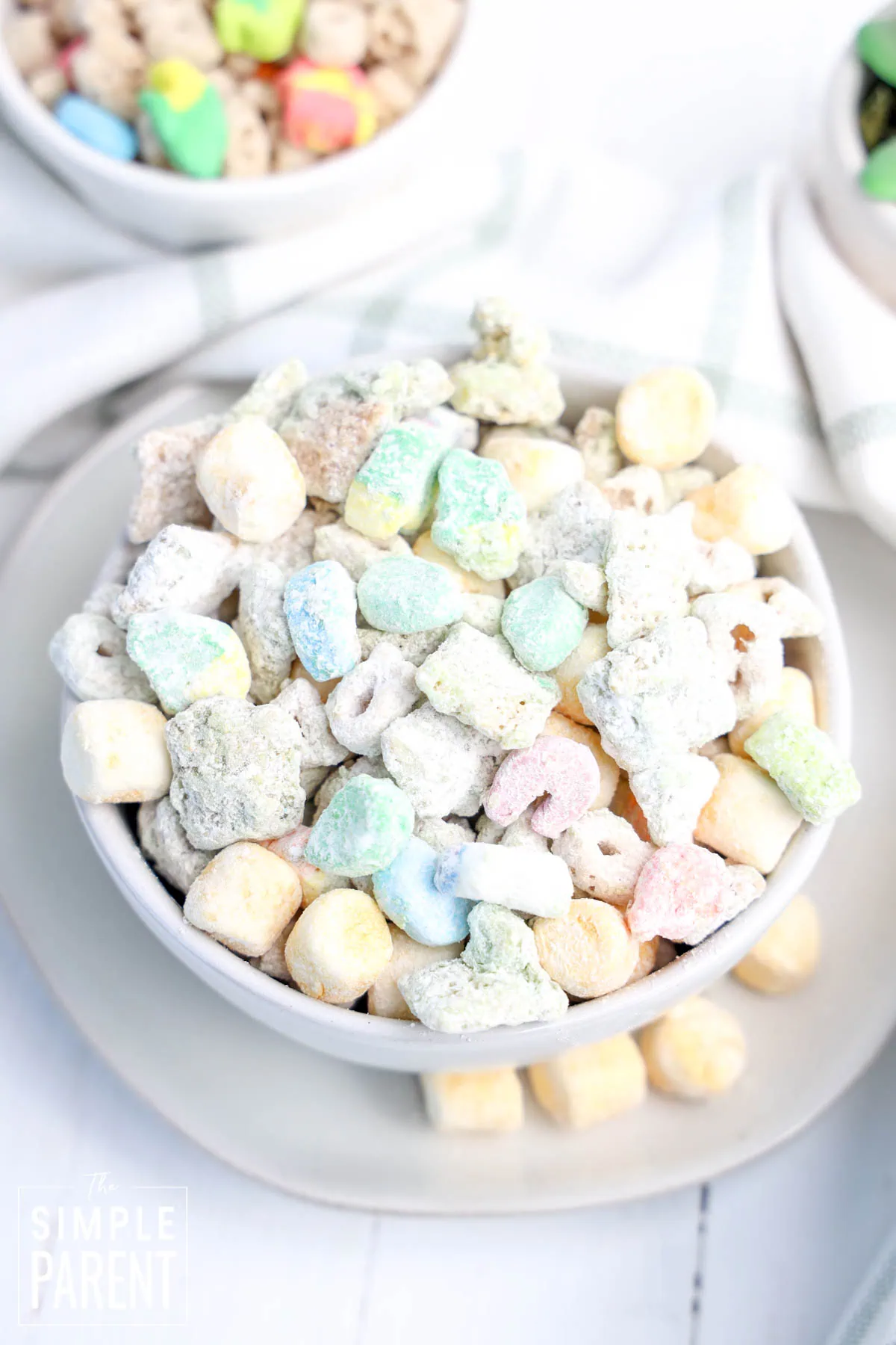 Lucky Charms Puppy Chow in white bowl