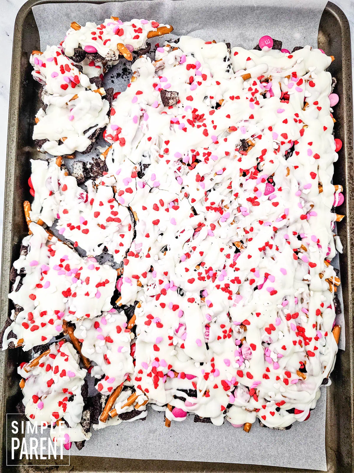 Valentine's Day Bark on baking pan