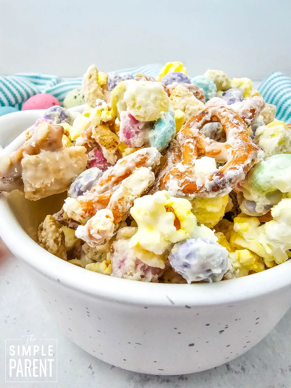 Easter Bunny Trail Mix in white bowl
