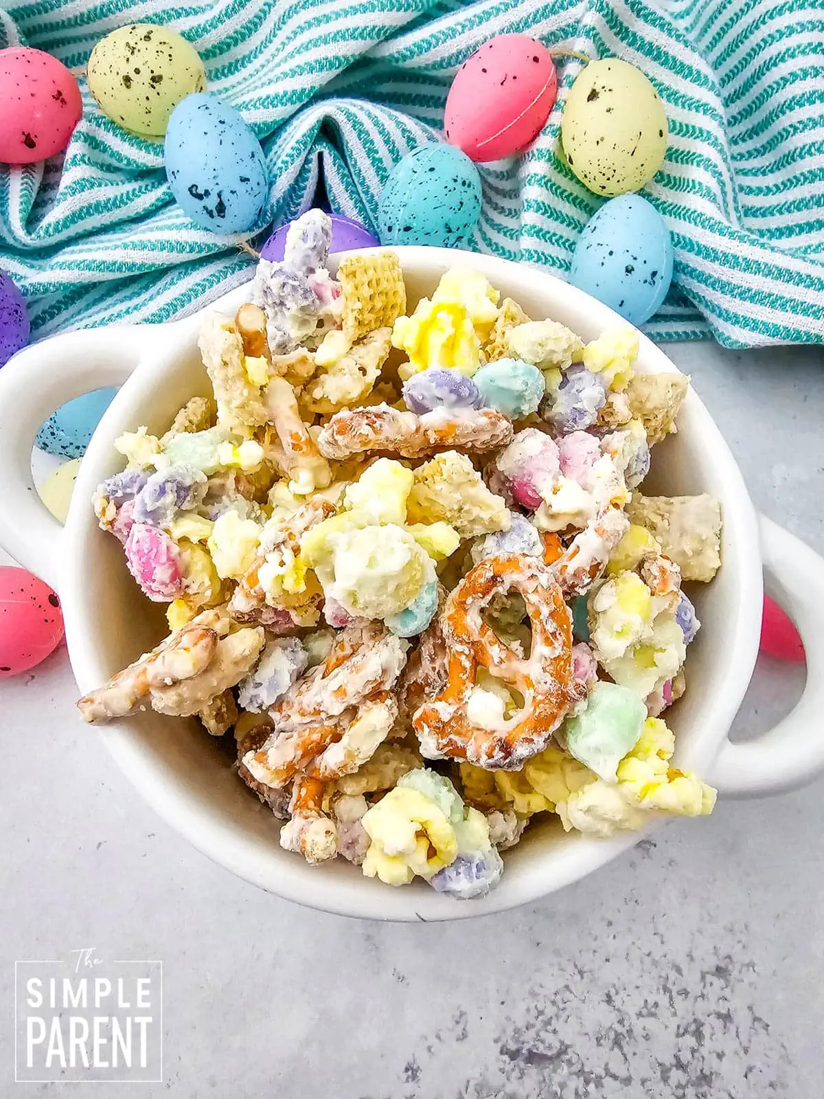 Easter Bunny Bait snack mix in white bowl
