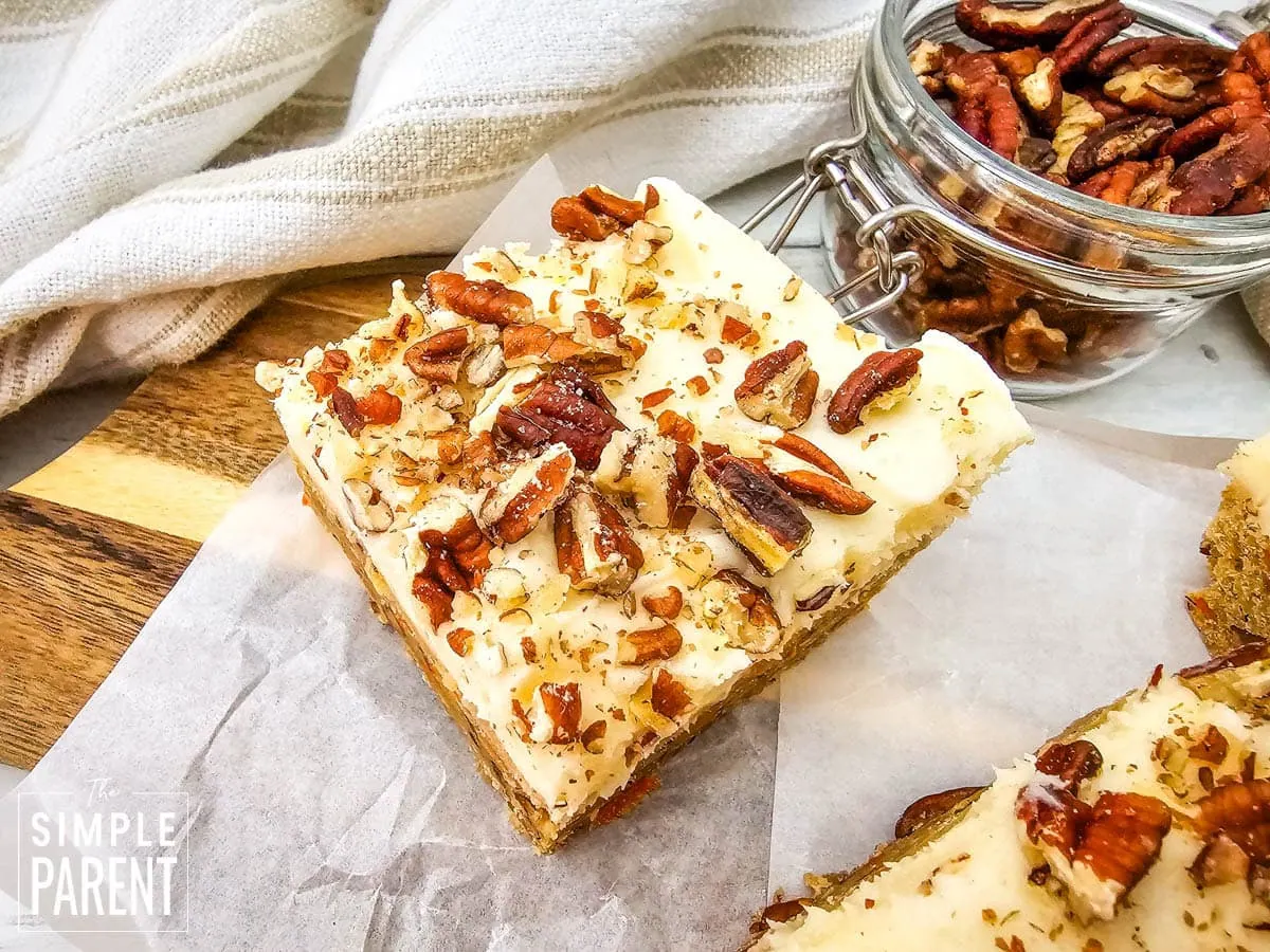 Carrot Cake Squares on parchment paper