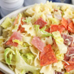 Grinder Pasta Salad in white bowl