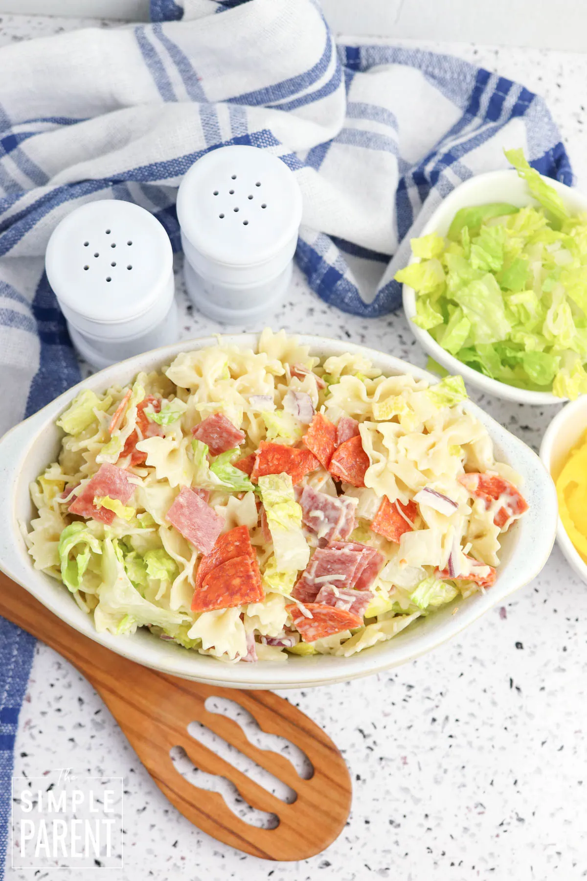 grinder salad pasta recipe in white bowl