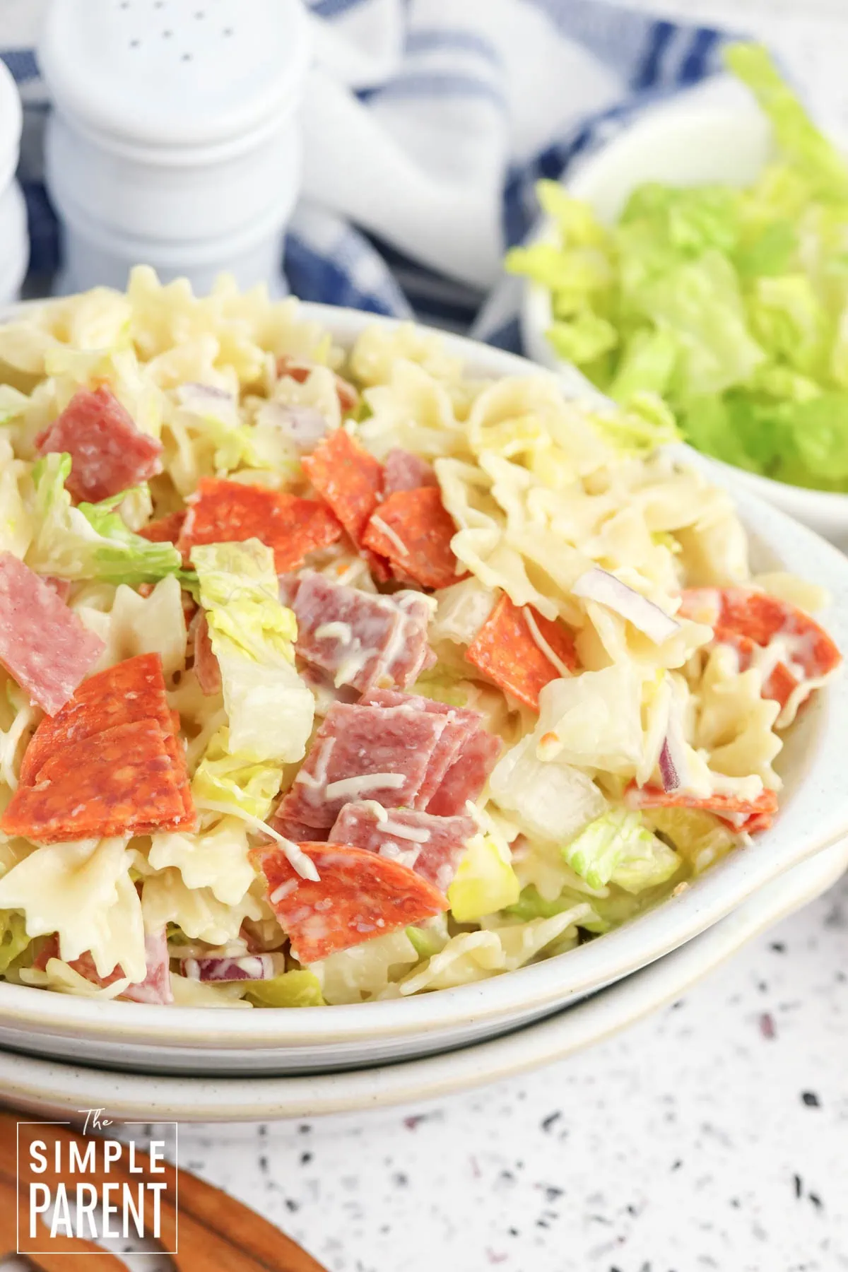 grinder salad in white bowl