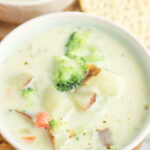 Creamy Vegetable Soup in white bowl