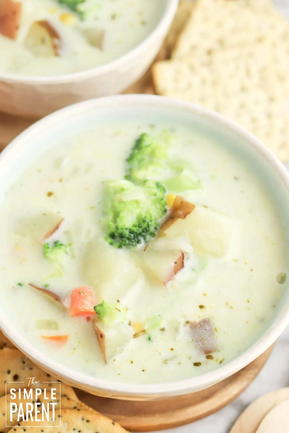 Creamy Vegetable Soup in white bowl