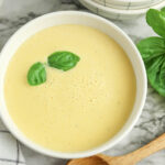 Crockpot Butternut Sqaush Soup in white bowl