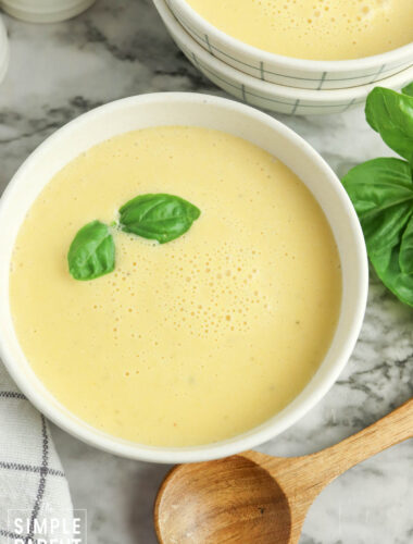 Crockpot Butternut Sqaush Soup in white bowl